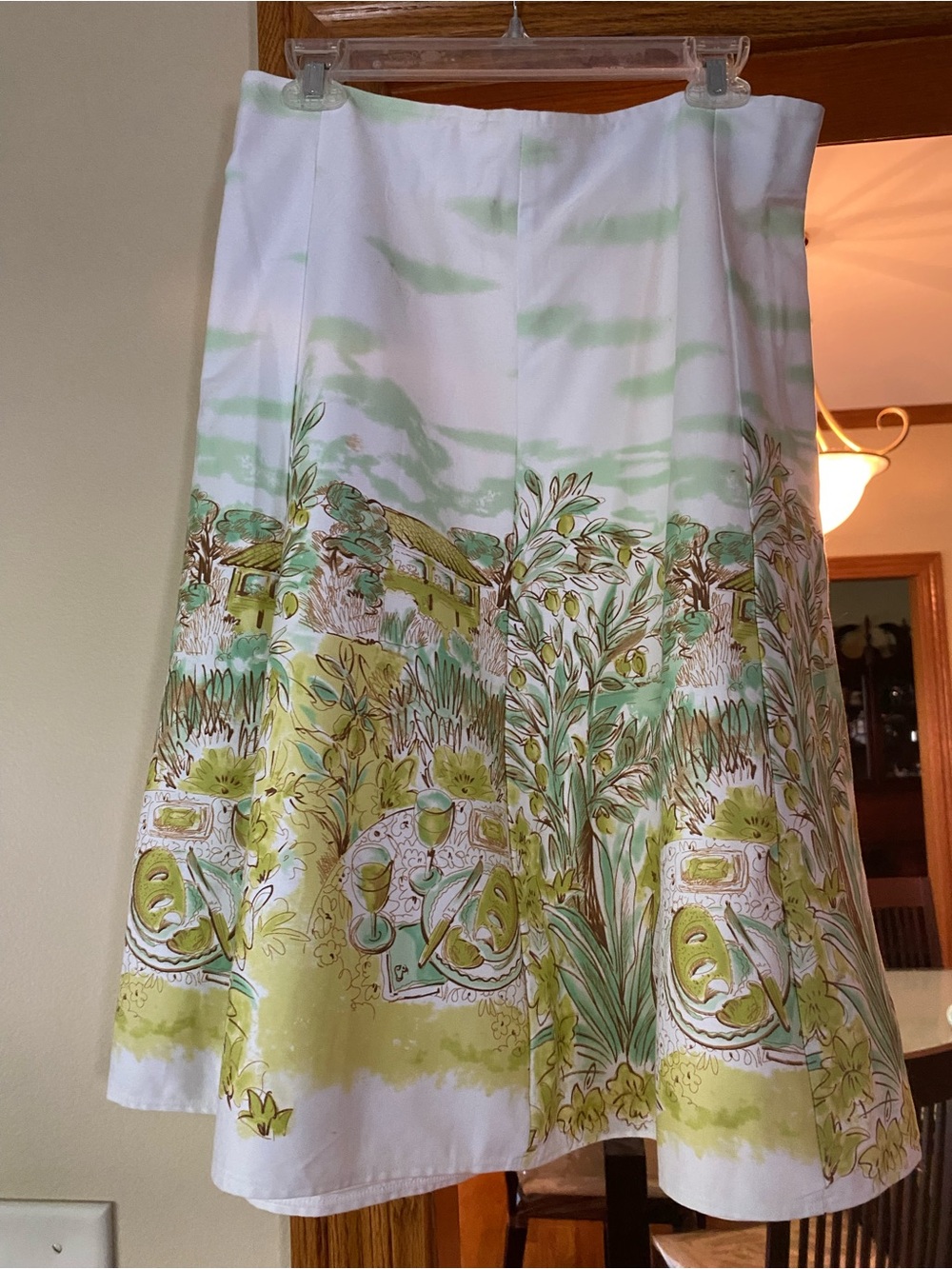 White and Green Floral Border A-Line Skirt